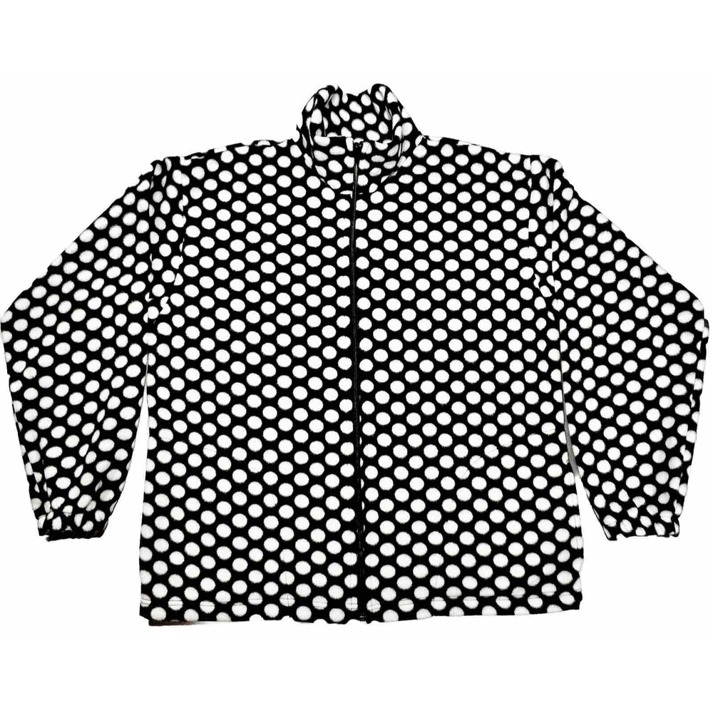 Vintage PFI Fashions Jacket Women’s M Black White Polka Dot Y2K Boho Fleece Zip